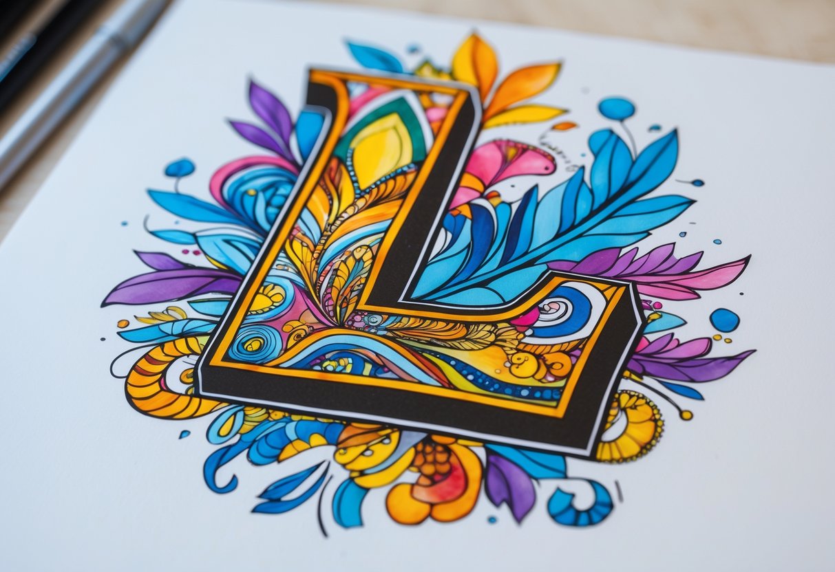 Desenho colorido e detalhado com a letra L em destaque, sem texto adicional.