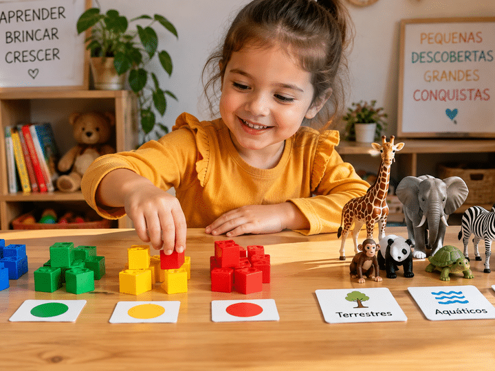 Brincadeiras de classificação para crianças usando objetos e animais
