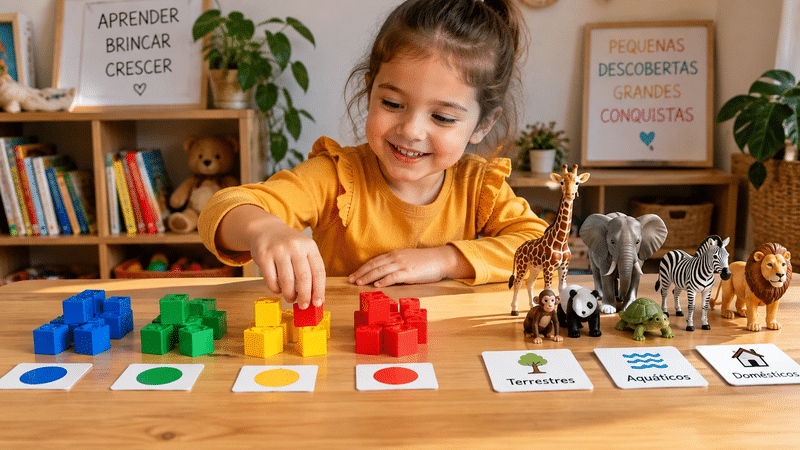 Brincadeiras de classificação para crianças usando objetos e animais